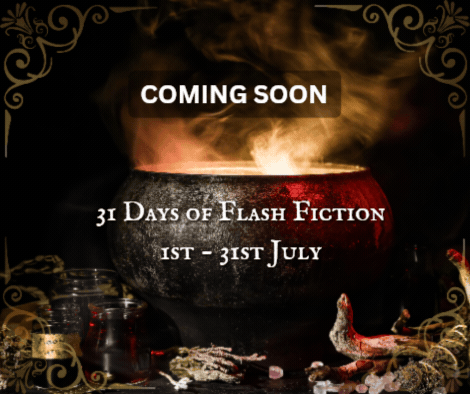 A cauldron with text announcing an upcoming event in July